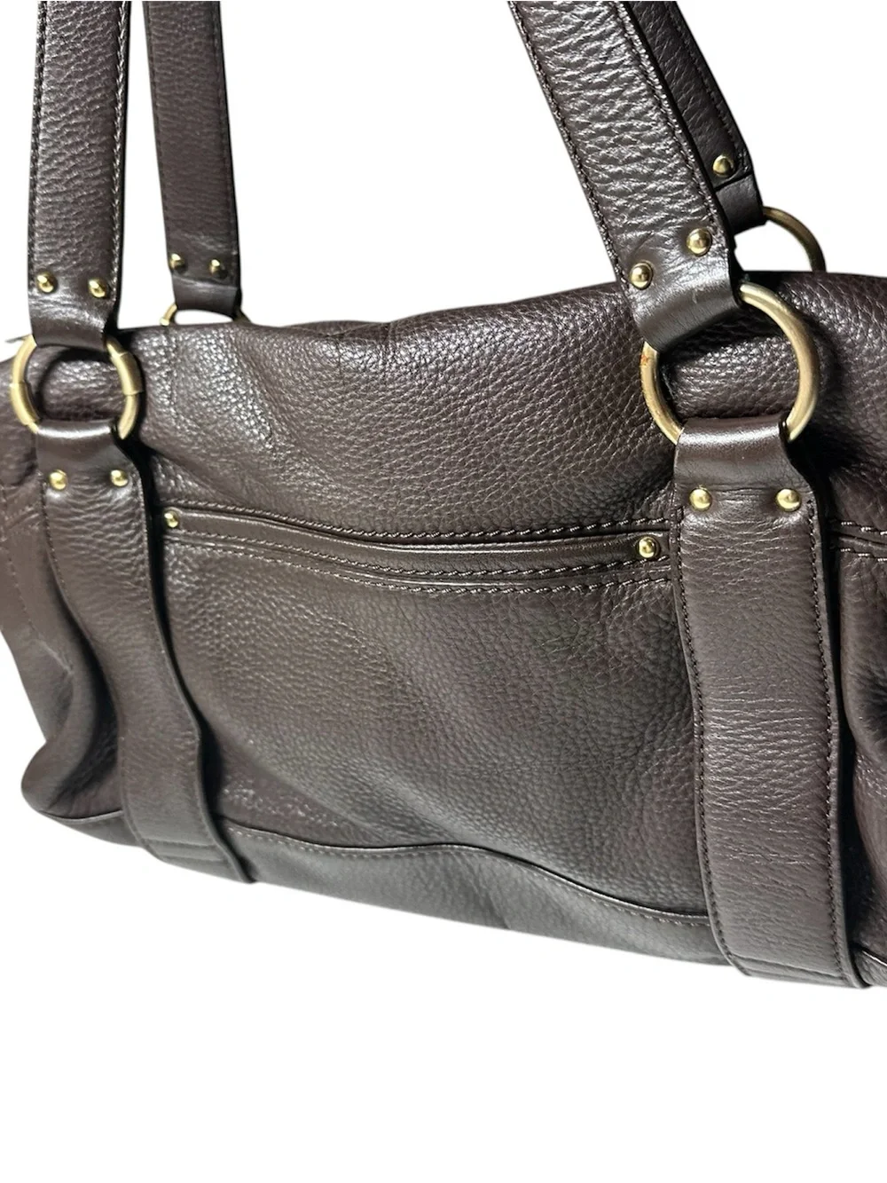 Michael Kors Dark Brown Pebbled Leather Shoulder Bag with Gold Hardware